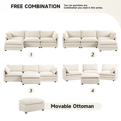 Canapé d'angle en velours côtelé avec ottomans amovibles et coussins ultra-doux pour le salon et la chambre à coucher