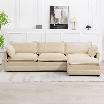Canapé d'angle en velours côtelé avec ottomans amovibles et coussins ultra-doux pour le salon et la chambre à coucher