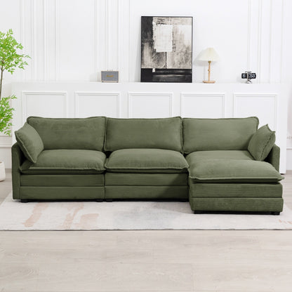 Canapé d'angle en velours côtelé avec ottomans amovibles et coussins ultra-doux pour le salon et la chambre à coucher