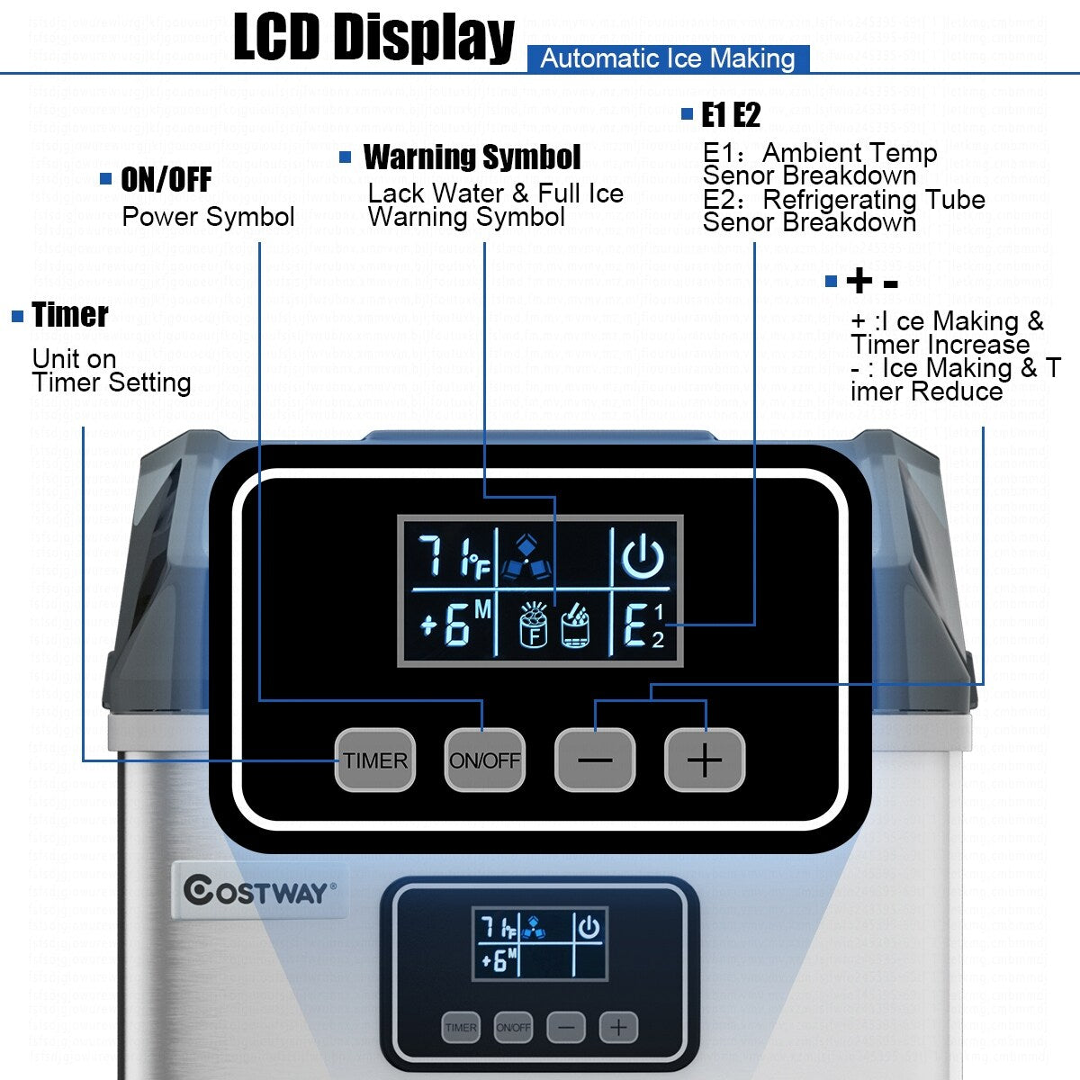 Machine à glaçons Costway en acier inoxydable, modèle de comptoir, 48 lbs/24h