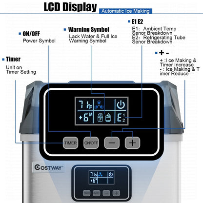 Machine à glaçons Costway en acier inoxydable, modèle de comptoir, 48 lbs/24h