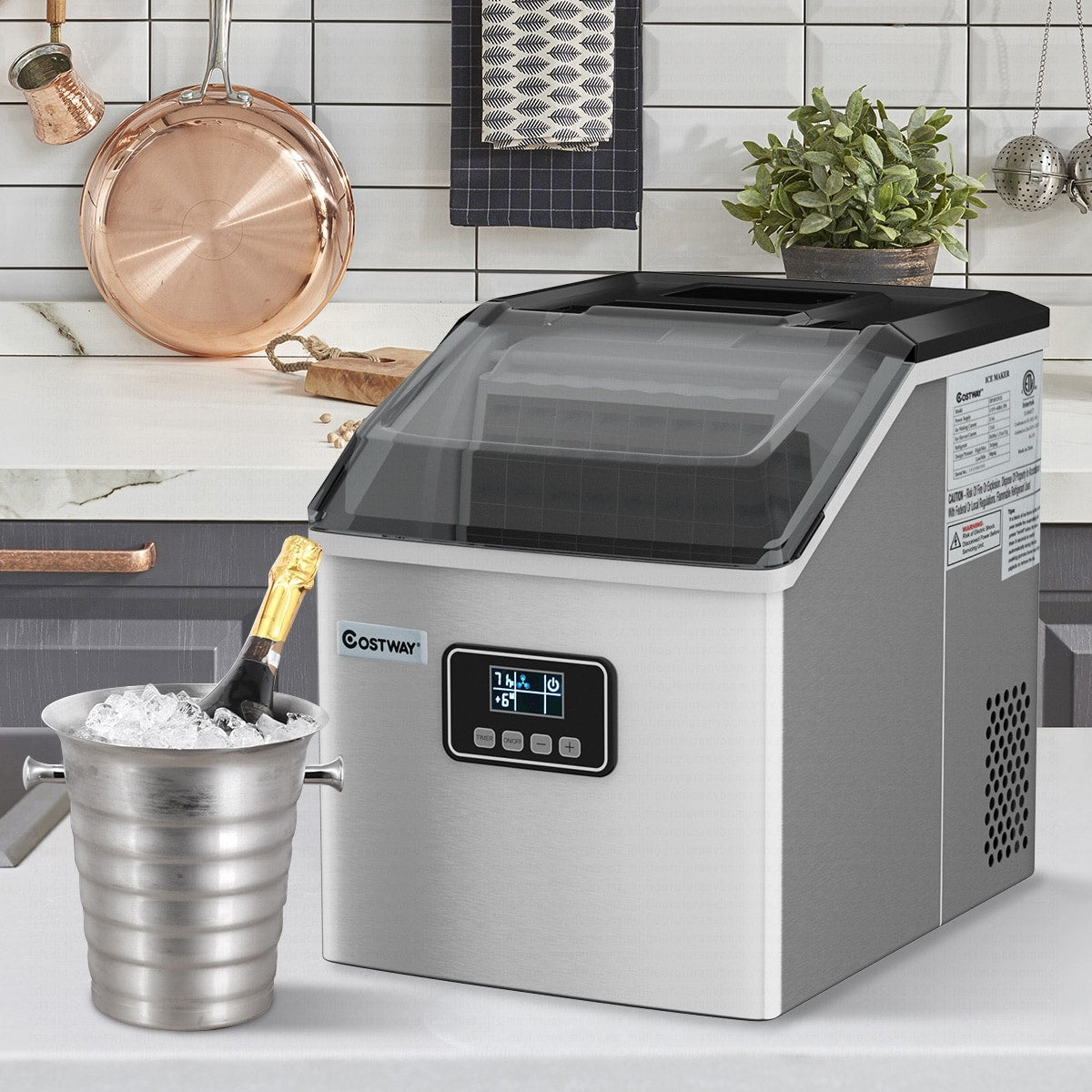 Machine à glaçons Costway en acier inoxydable, modèle de comptoir, 48 lbs/24h