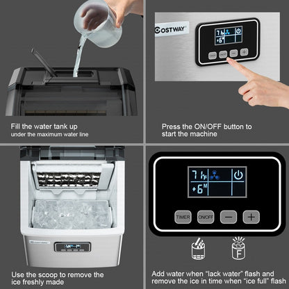 Machine à glaçons Costway en acier inoxydable, modèle de comptoir, 48 lbs/24h