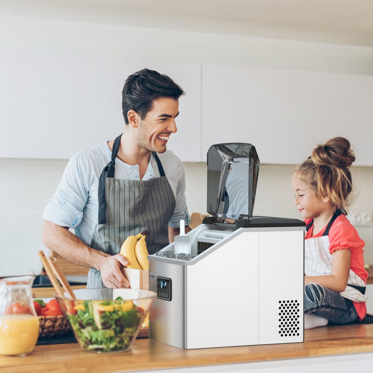 Machine à glaçons Costway en acier inoxydable, modèle de comptoir, 48 lbs/24h
