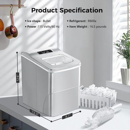 Machine à glaçons de comptoir, glaçons prêts en 6 à 8 minutes, avec pelle à glaçons et bac.