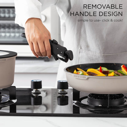 Service de cuisine Country Kitchen 16 pièces pour camping-car, céramique, avec poignées amovibles, adapté au four.