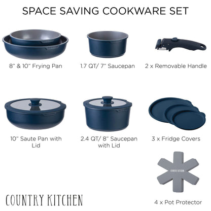 Service de cuisine Country Kitchen 16 pièces pour camping-car, céramique, avec poignées amovibles, adapté au four.