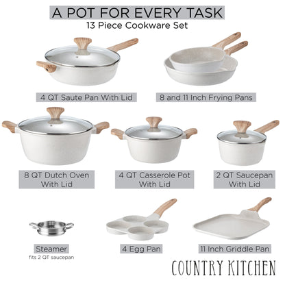 Country Kitchen - Ensemble de 13 pièces pour cuisinière à induction, en aluminium coulé, avec poignées en BAKÉLITE.