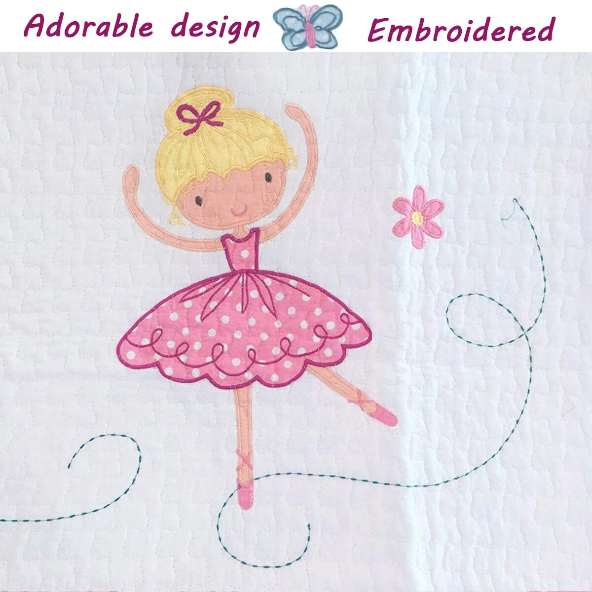 Ensemble de literie réversible en coton Cozy Line Ballerina Pink pour filles avec oreillers décoratifs