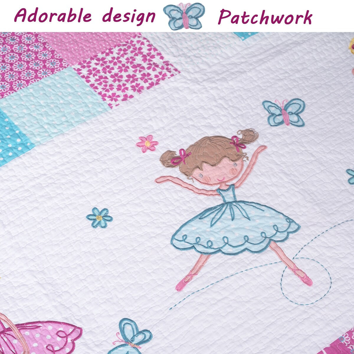 Ensemble de literie réversible en coton Cozy Line Ballerina Pink pour filles avec oreillers décoratifs