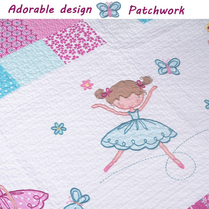 Ensemble de literie réversible en coton Cozy Line Ballerina Pink pour filles avec oreillers décoratifs