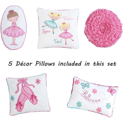 Ensemble de literie réversible en coton Cozy Line Ballerina Pink pour filles avec oreillers décoratifs