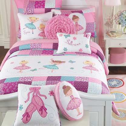 Ensemble de literie réversible en coton Cozy Line Ballerina Pink pour filles avec oreillers décoratifs