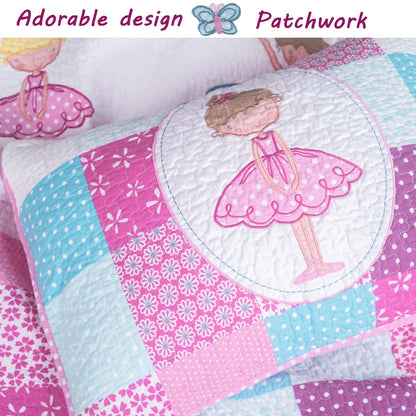 Ensemble de literie réversible en coton Cozy Line Ballerina Pink pour filles avec oreillers décoratifs