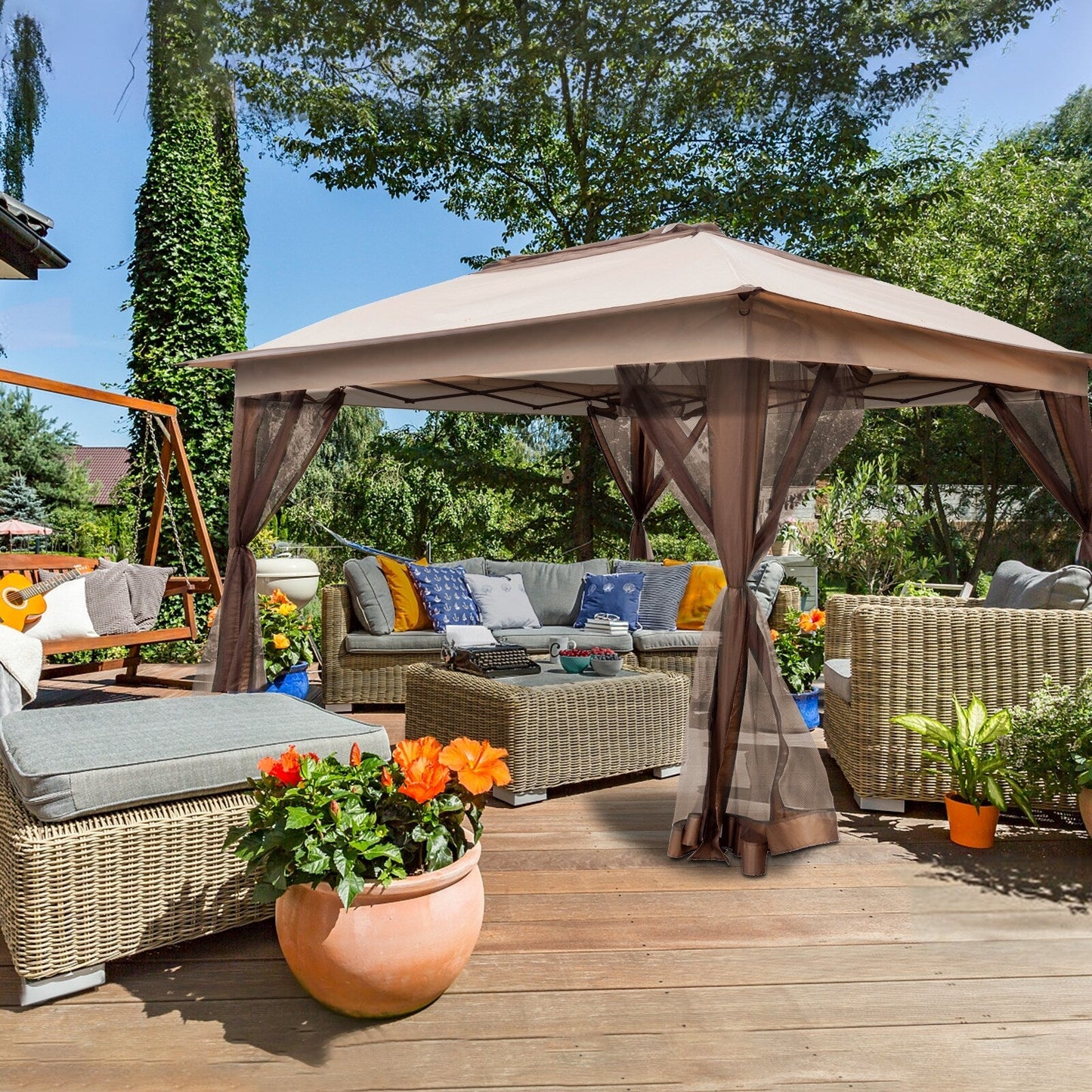Gazebo en acier Cozywor de 3,35 m x 3,35 m (11 pi x 11 pi) avec moustiquaire