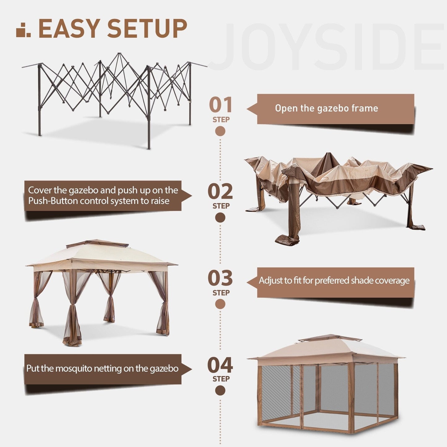 Gazebo en acier Cozywor de 3,35 m x 3,35 m (11 pi x 11 pi) avec moustiquaire
