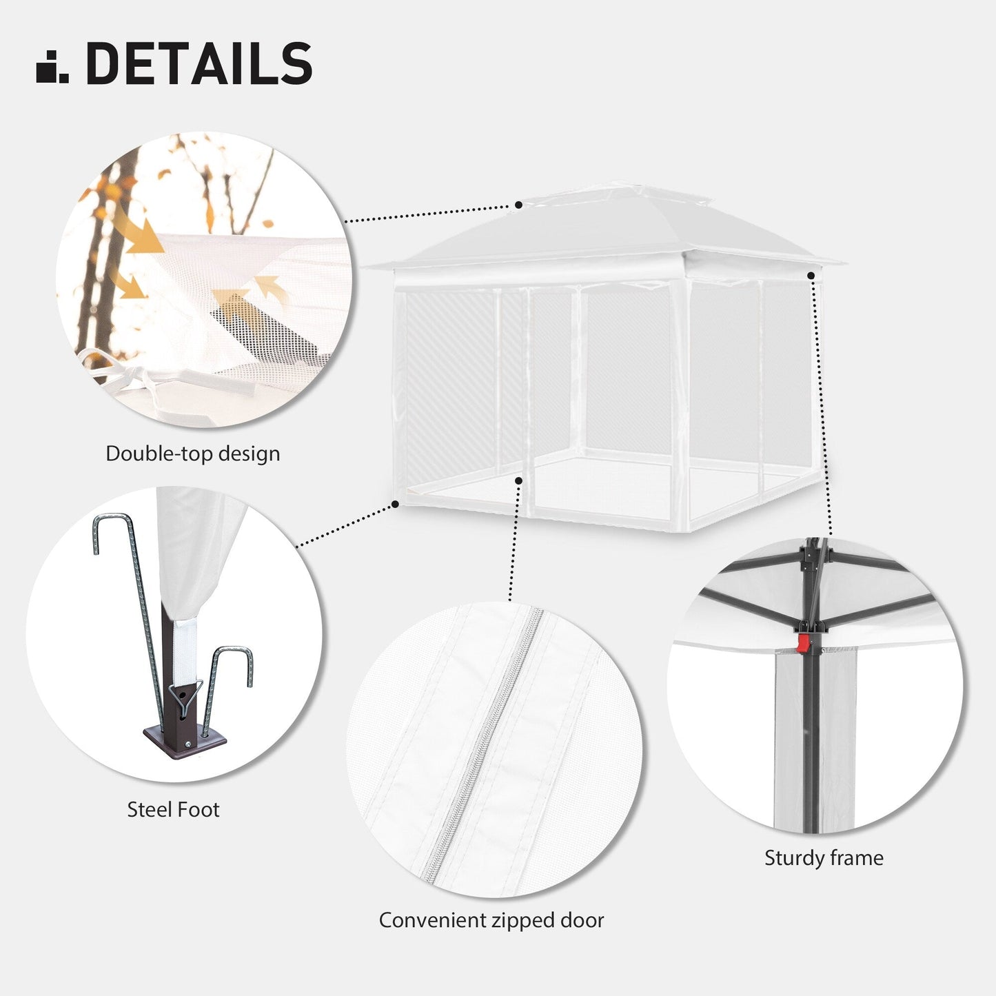 Gazebo en acier Cozywor de 3,35 m x 3,35 m (11 pi x 11 pi) avec moustiquaire