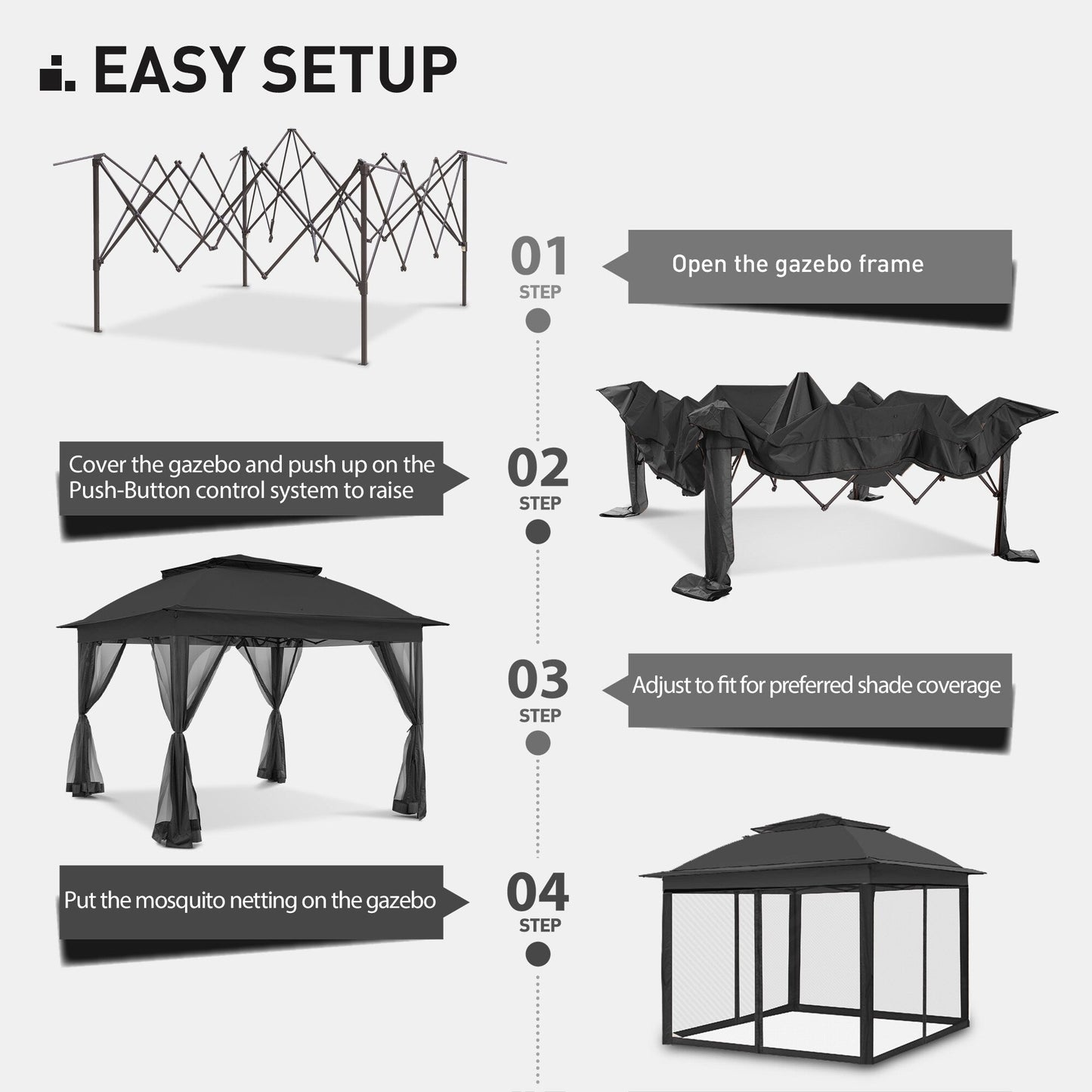 Gazebo en acier Cozywor de 3,35 m x 3,35 m (11 pi x 11 pi) avec moustiquaire