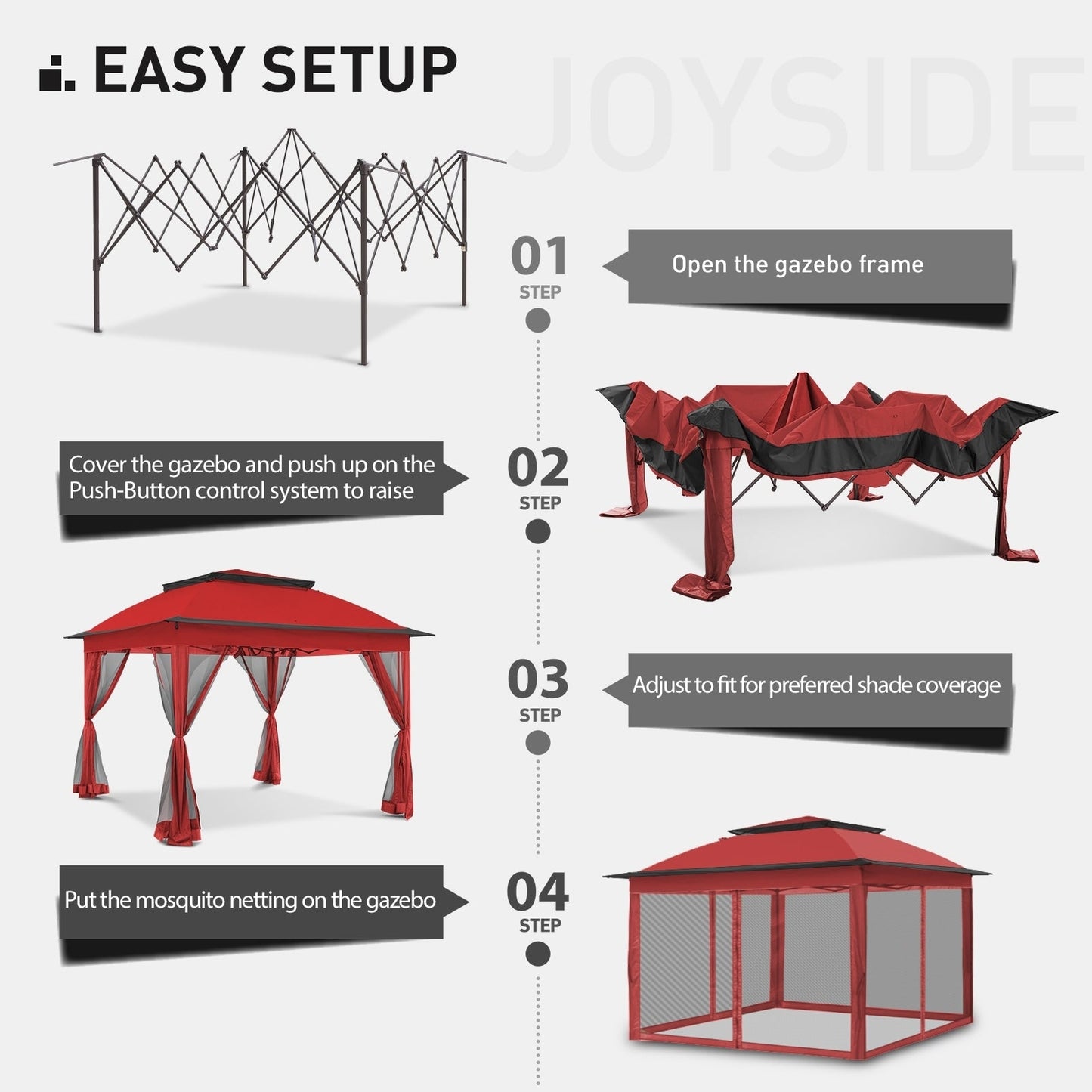 Gazebo en acier Cozywor de 3,35 m x 3,35 m (11 pi x 11 pi) avec moustiquaire