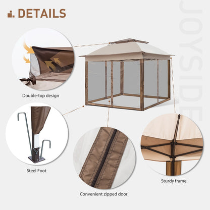 Gazebo en acier Cozywor de 3,35 m x 3,35 m (11 pi x 11 pi) avec moustiquaire