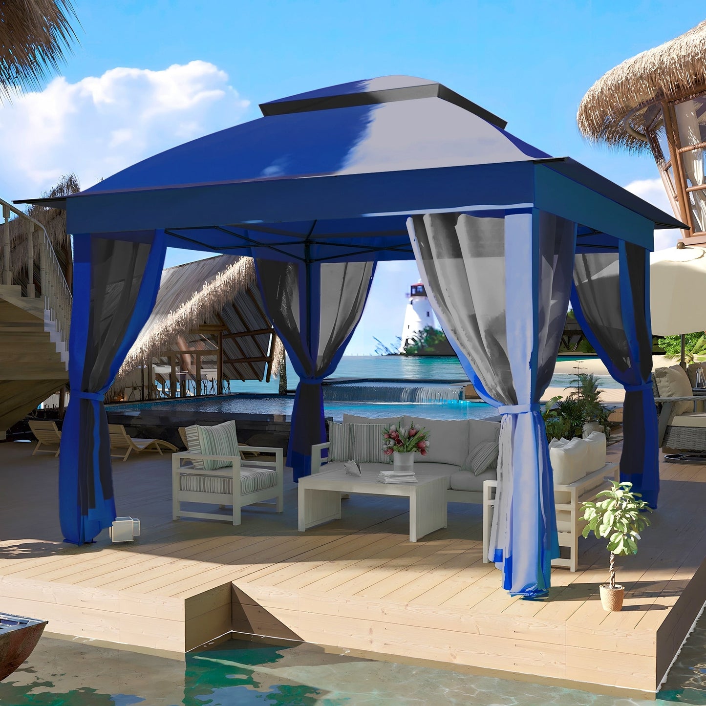 Gazebo en acier Cozywor de 3,35 m x 3,35 m (11 pi x 11 pi) avec moustiquaire