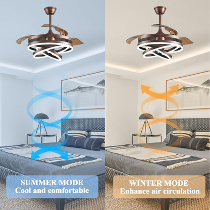 Ventilateur de plafond rétractable Cusp Barn 42 avec éclairage et télécommande, forme DIY, abat-jour moderne, moteur DC silencieux, éclairage LED.