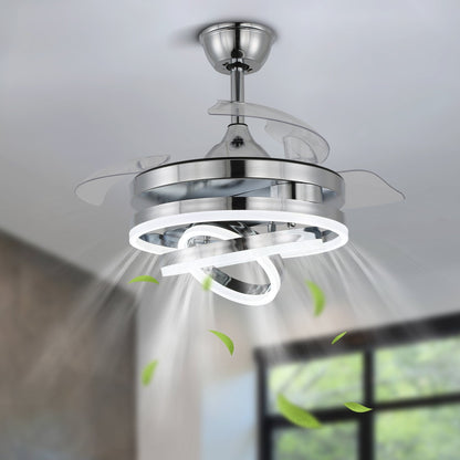 Ventilateur de plafond rétractable Cusp Barn 42 avec éclairage et télécommande, forme DIY, abat-jour moderne, moteur DC silencieux, éclairage LED.