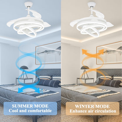 Ventilateur de plafond rétractable Cusp Barn 42 avec éclairage et télécommande, forme DIY, abat-jour moderne, moteur DC silencieux, éclairage LED.