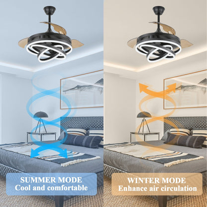 Ventilateur de plafond rétractable Cusp Barn 42 avec éclairage et télécommande, forme DIY, abat-jour moderne, moteur DC silencieux, éclairage LED.
