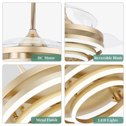 Ventilateur de plafond rétractable Cusp Barn 42 avec éclairage et télécommande, forme DIY, abat-jour moderne, moteur DC silencieux, éclairage LED.
