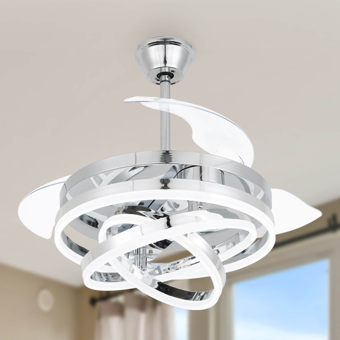 Ventilateur de plafond rétractable Cusp Barn 42 avec éclairage et télécommande, forme DIY, abat-jour moderne, moteur DC silencieux, éclairage LED.