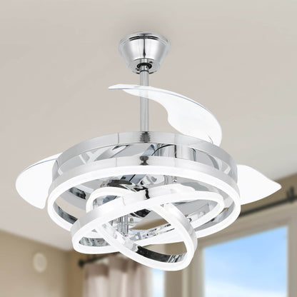 Ventilateur de plafond rétractable Cusp Barn 42 avec éclairage et télécommande, forme DIY, abat-jour moderne, moteur DC silencieux, éclairage LED.