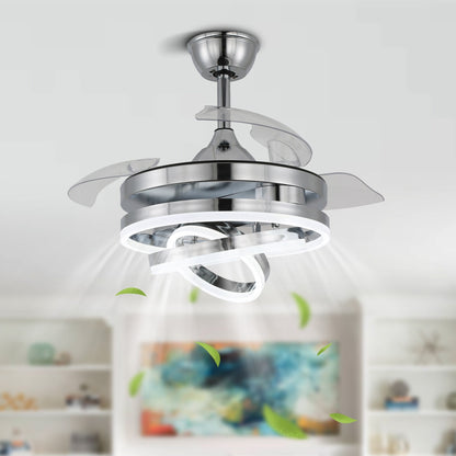 Ventilateur de plafond rétractable Cusp Barn 42 avec éclairage et télécommande, forme DIY, abat-jour moderne, moteur DC silencieux, éclairage LED.