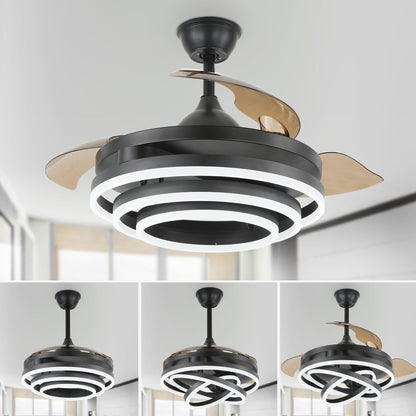 Ventilateur de plafond rétractable Cusp Barn 42 avec éclairage et télécommande, forme DIY, abat-jour moderne, moteur DC silencieux, éclairage LED.