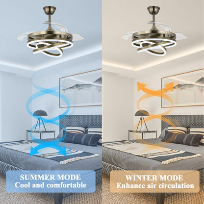 Ventilateur de plafond rétractable Cusp Barn 42 avec éclairage et télécommande, forme DIY, abat-jour moderne, moteur DC silencieux, éclairage LED.