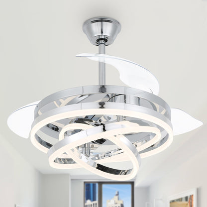Ventilateur de plafond rétractable Cusp Barn 42 avec éclairage et télécommande, forme DIY, abat-jour moderne, moteur DC silencieux, éclairage LED.
