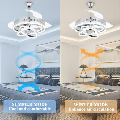 Ventilateur de plafond rétractable Cusp Barn 42 avec éclairage et télécommande, forme DIY, abat-jour moderne, moteur DC silencieux, éclairage LED.