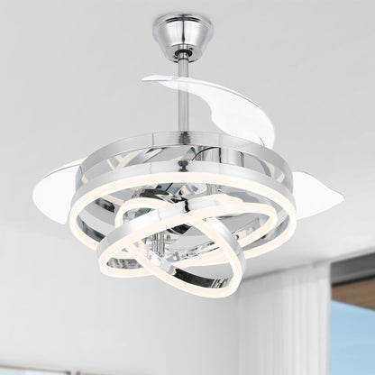 Ventilateur de plafond rétractable Cusp Barn 42 avec éclairage et télécommande, forme DIY, abat-jour moderne, moteur DC silencieux, éclairage LED.