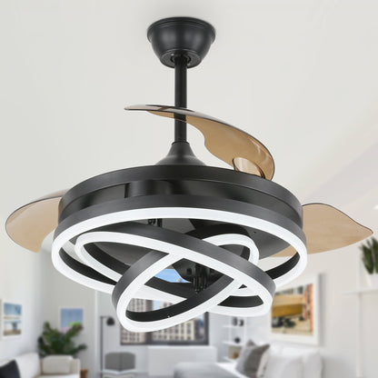 Ventilateur de plafond rétractable Cusp Barn 42 avec éclairage et télécommande, forme DIY, abat-jour moderne, moteur DC silencieux, éclairage LED.