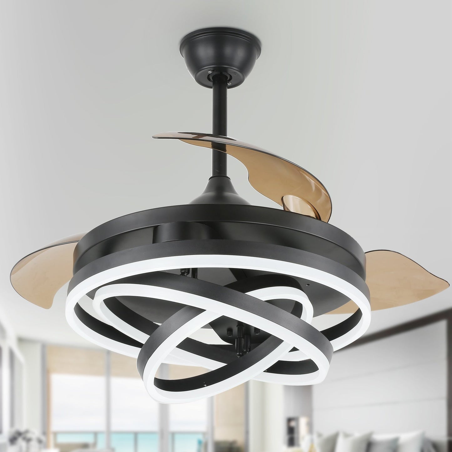 Ventilateur de plafond rétractable Cusp Barn 42 avec éclairage et télécommande, forme DIY, abat-jour moderne, moteur DC silencieux, éclairage LED.