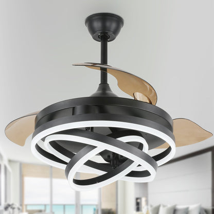Ventilateur de plafond rétractable Cusp Barn 42 avec éclairage et télécommande, forme DIY, abat-jour moderne, moteur DC silencieux, éclairage LED.