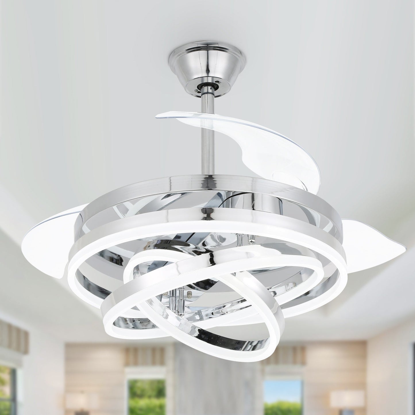 Ventilateur de plafond rétractable Cusp Barn 42 avec éclairage et télécommande, forme DIY, abat-jour moderne, moteur DC silencieux, éclairage LED.