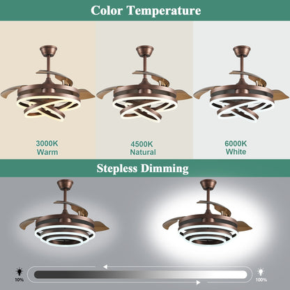 Ventilateur de plafond rétractable Cusp Barn 42 avec éclairage et télécommande, forme DIY, abat-jour moderne, moteur DC silencieux, éclairage LED.