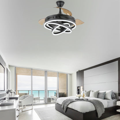 Ventilateur de plafond rétractable Cusp Barn 42 avec éclairage et télécommande, forme DIY, abat-jour moderne, moteur DC silencieux, éclairage LED.
