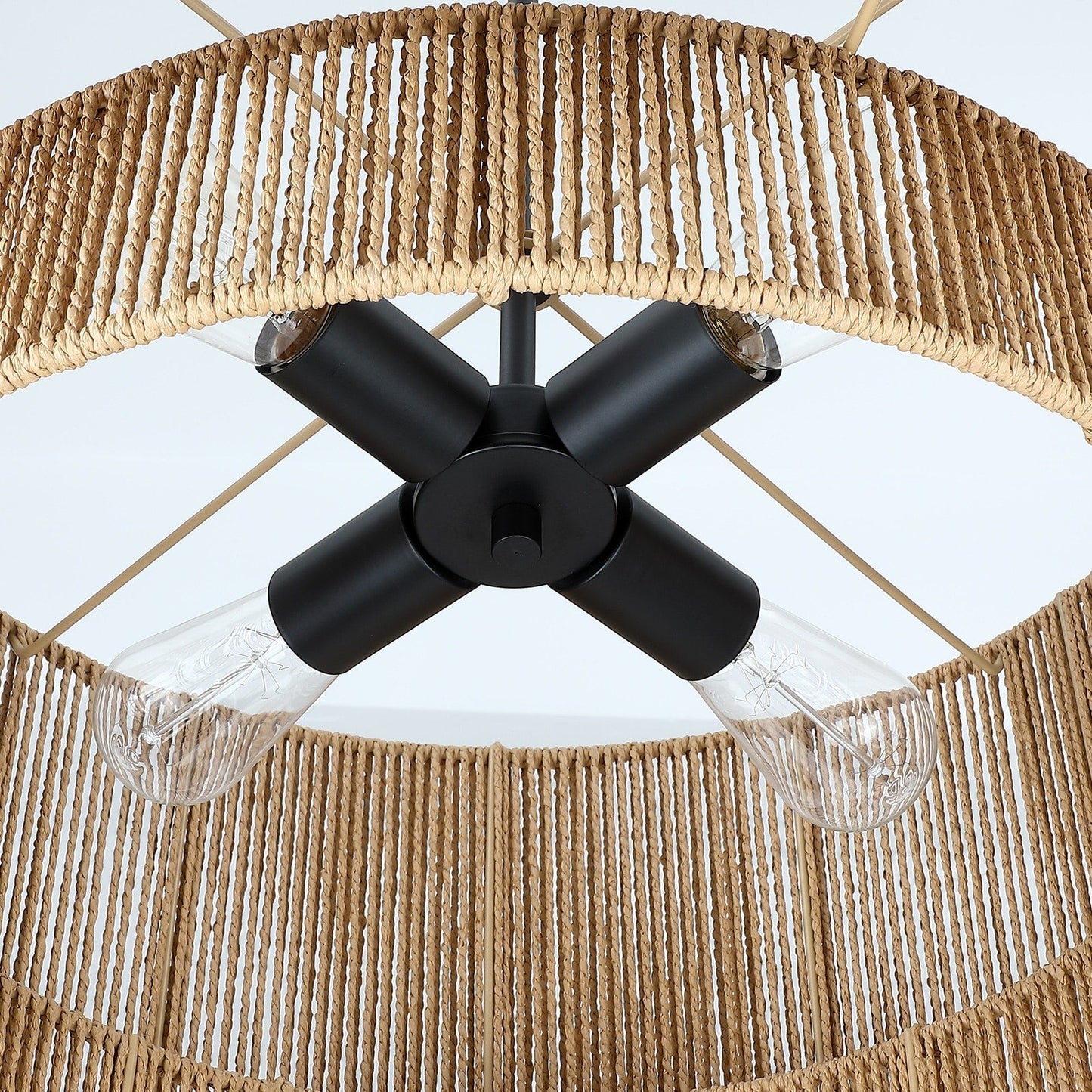 Suspension en rotin naturel à 4 lumières, modèle Cynthia - 56 cm de largeur