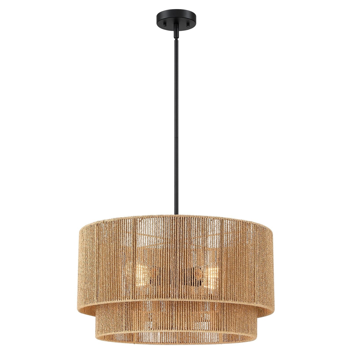 Suspension en rotin naturel à 4 lumières, modèle Cynthia - 56 cm de largeur