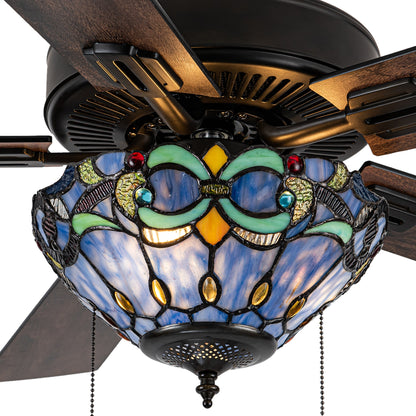 Ventilateur de plafond Della River of Goods à 52 pouces avec 3 lumières, télécommande et fini bronze huilé et verre teinté