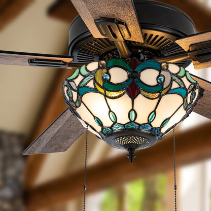 Ventilateur de plafond Della River of Goods à 52 pouces avec 3 lumières, télécommande et fini bronze huilé et verre teinté