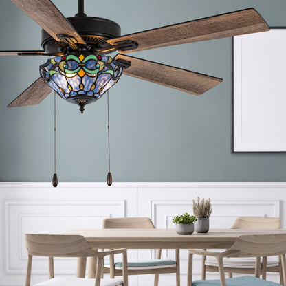 Ventilateur de plafond Della River of Goods à 52 pouces avec 3 lumières, télécommande et fini bronze huilé et verre teinté