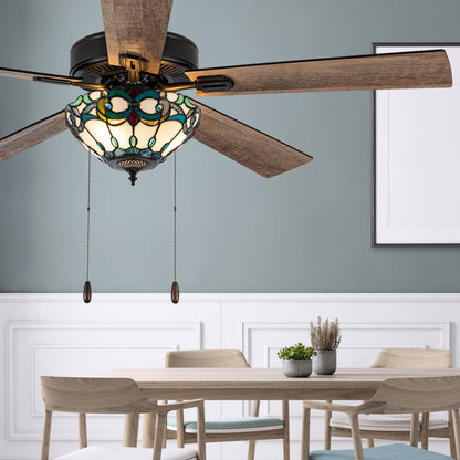Ventilateur de plafond Della River of Goods à 52 pouces avec 3 lumières, télécommande et fini bronze huilé et verre teinté